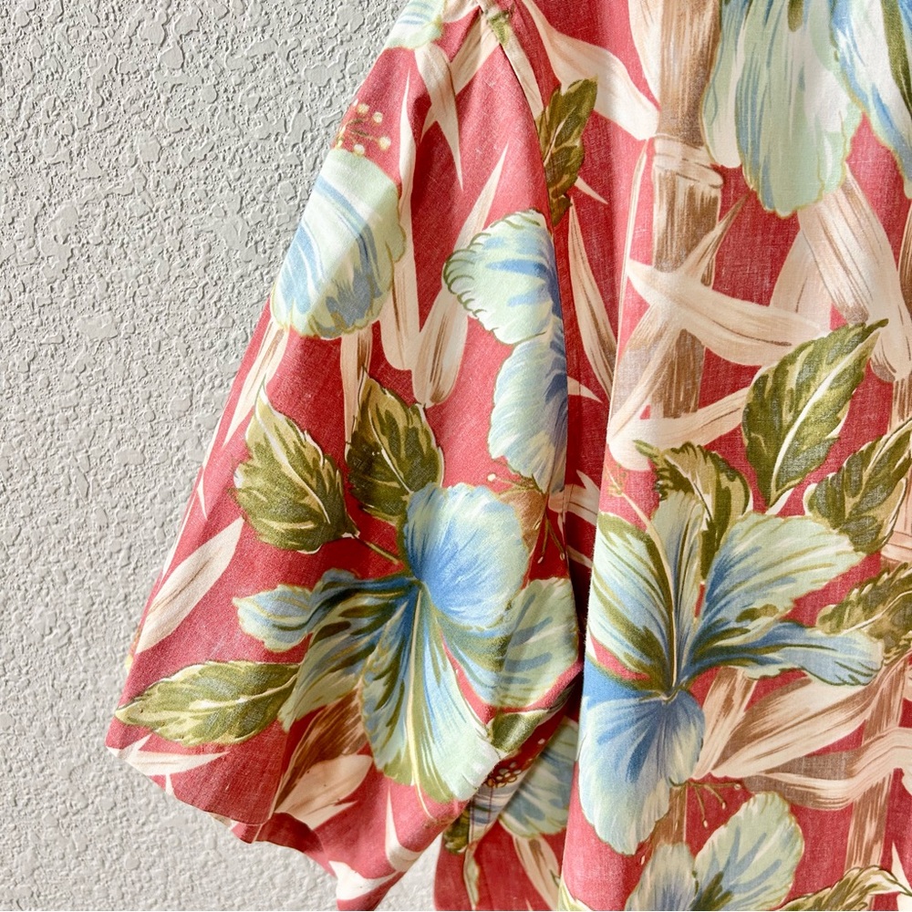 Reyn Spooner Red Blue Hawaiian Floral Shirt Size XL 100% Cotton Quarter Button - Picture 4 of 6